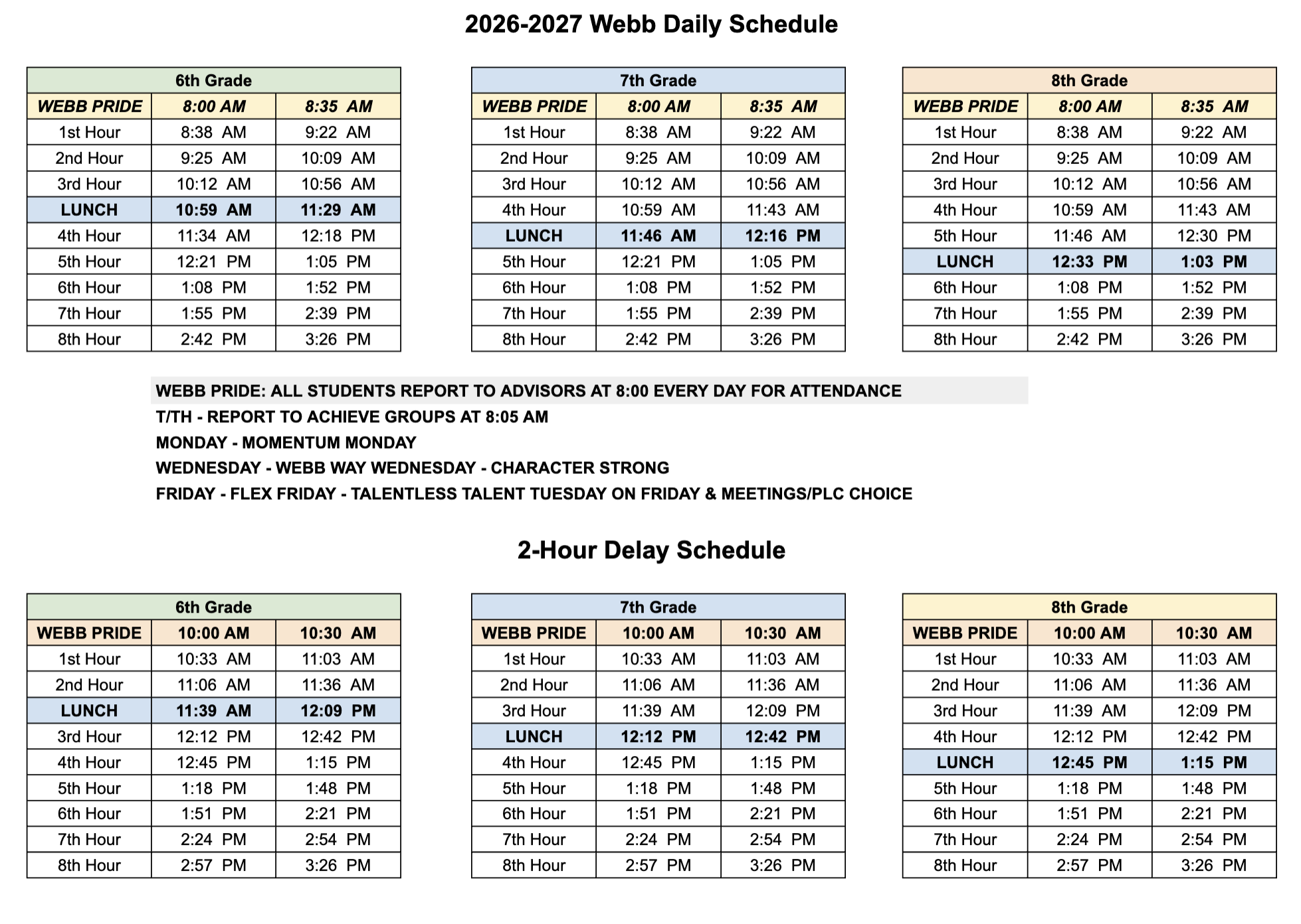 2025-2026 Webb Middle School Daily Schedule